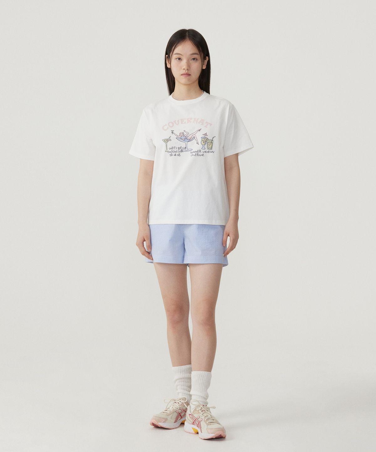 커버낫 우먼(COVERNAT WOMAN) 우먼 세미오버핏 칵테일 티셔츠 White