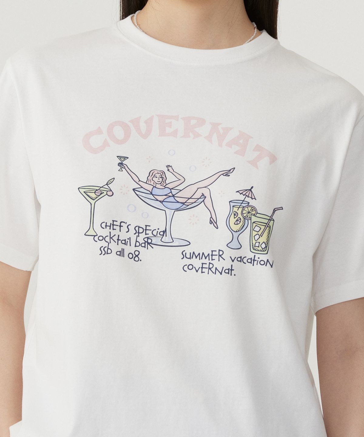 커버낫 우먼(COVERNAT WOMAN) 우먼 세미오버핏 칵테일 티셔츠 White