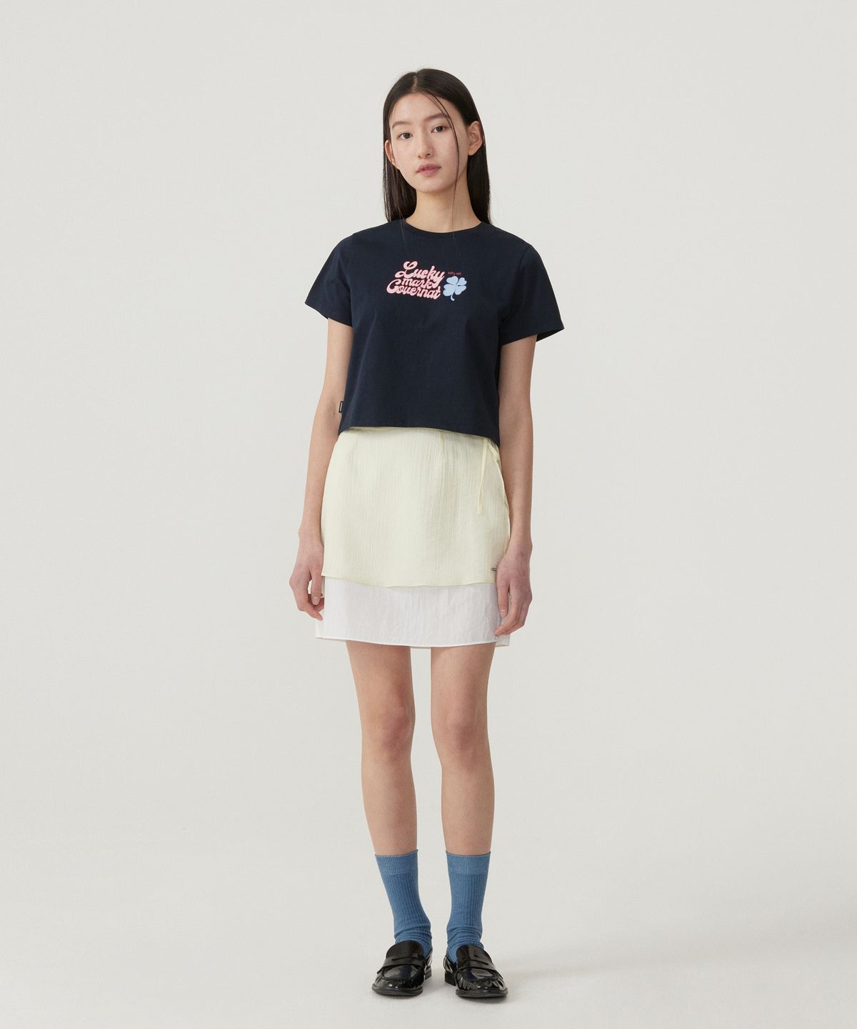 커버낫 우먼(COVERNAT WOMAN) 우먼 럭키 마크 티셔츠 Navy