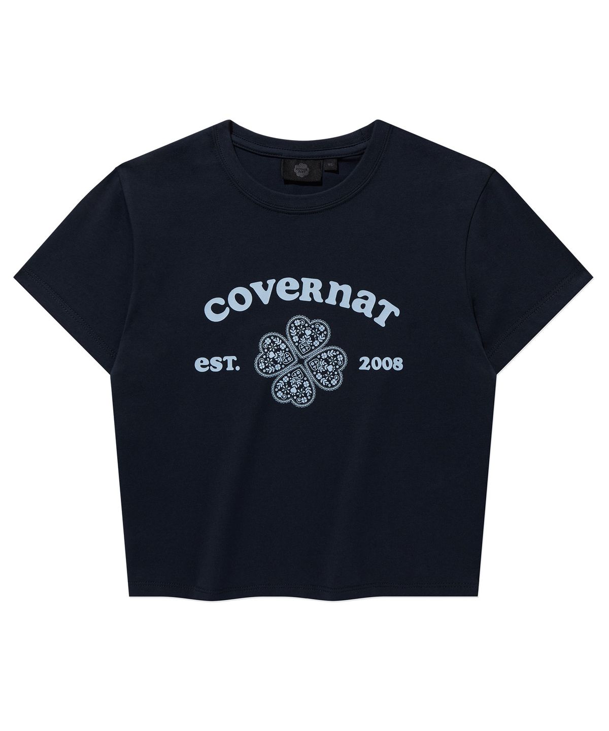 커버낫 우먼(COVERNAT WOMAN) 우먼 베이비핏 아치 클로버하트 티셔츠 Navy