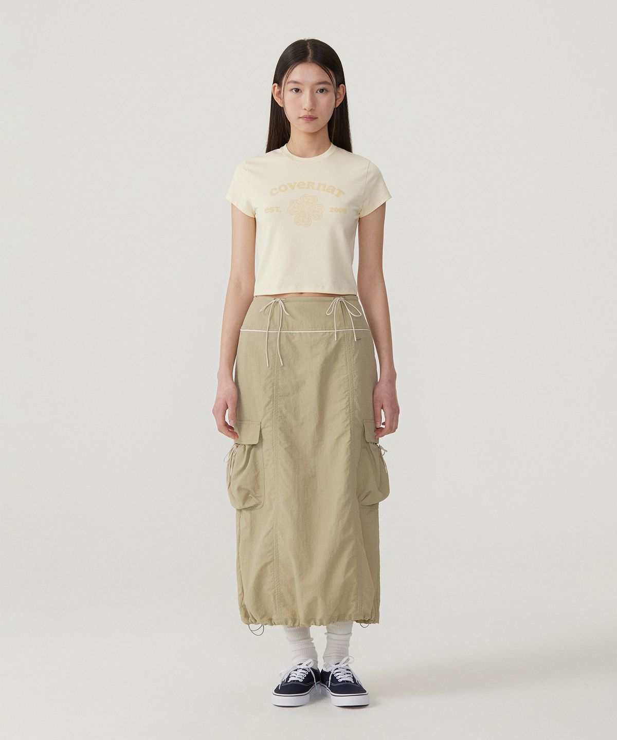 커버낫 우먼(COVERNAT WOMAN) 우먼 베이비핏 아치 클로버하트 티셔츠 Butter