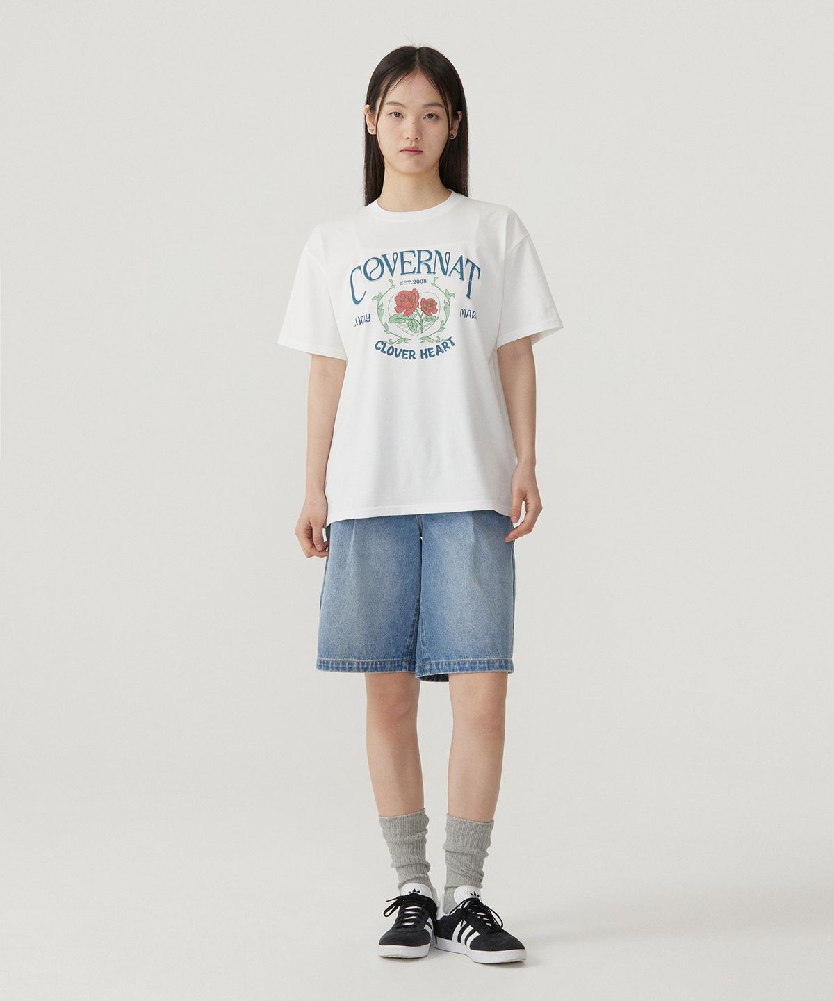 커버낫 우먼(COVERNAT WOMAN) 우먼 오버핏 빈티지 그래픽 티셔츠 White