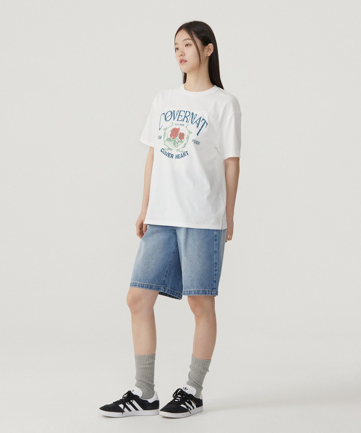 커버낫 우먼(COVERNAT WOMAN) 우먼 오버핏 빈티지 그래픽 티셔츠 White