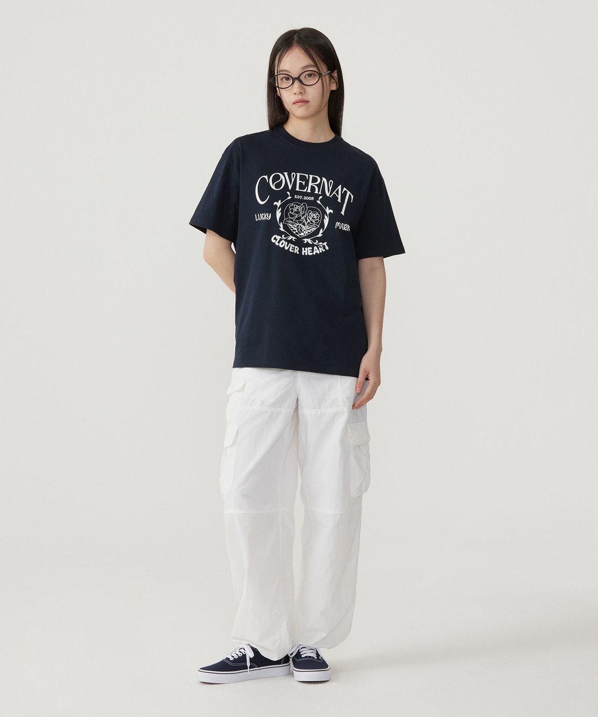 커버낫 우먼(COVERNAT WOMAN) 우먼 오버핏 빈티지 그래픽 티셔츠 Navy