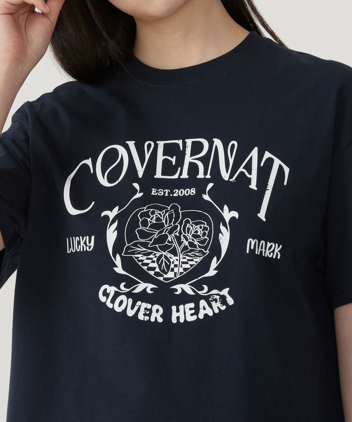 커버낫 우먼(COVERNAT WOMAN) 우먼 오버핏 빈티지 그래픽 티셔츠 Navy