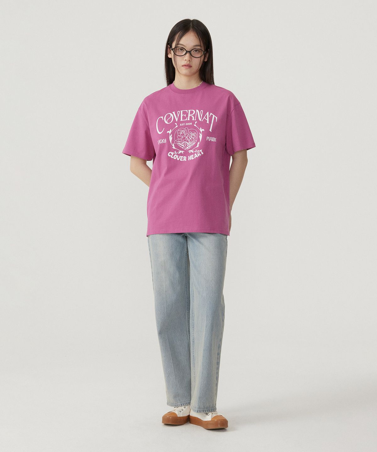 커버낫 우먼(COVERNAT WOMAN) 우먼 오버핏 빈티지 그래픽 티셔츠 Magenta