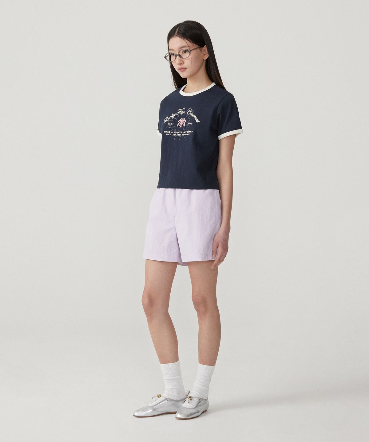 커버낫 우먼(COVERNAT WOMAN) 우먼 썸머 그래픽 링거 티셔츠 Navy