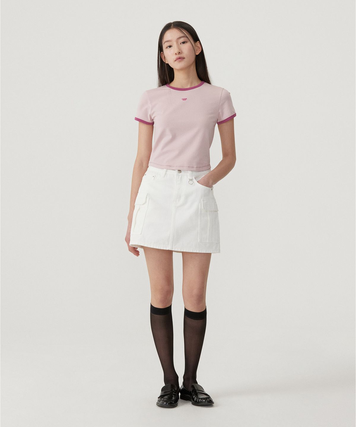 커버낫 우먼(COVERNAT WOMAN) 우먼 베이비핏 링거 티셔츠 Light Pink