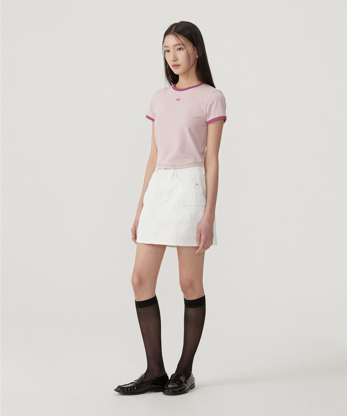 커버낫 우먼(COVERNAT WOMAN) 우먼 베이비핏 링거 티셔츠 Light Pink