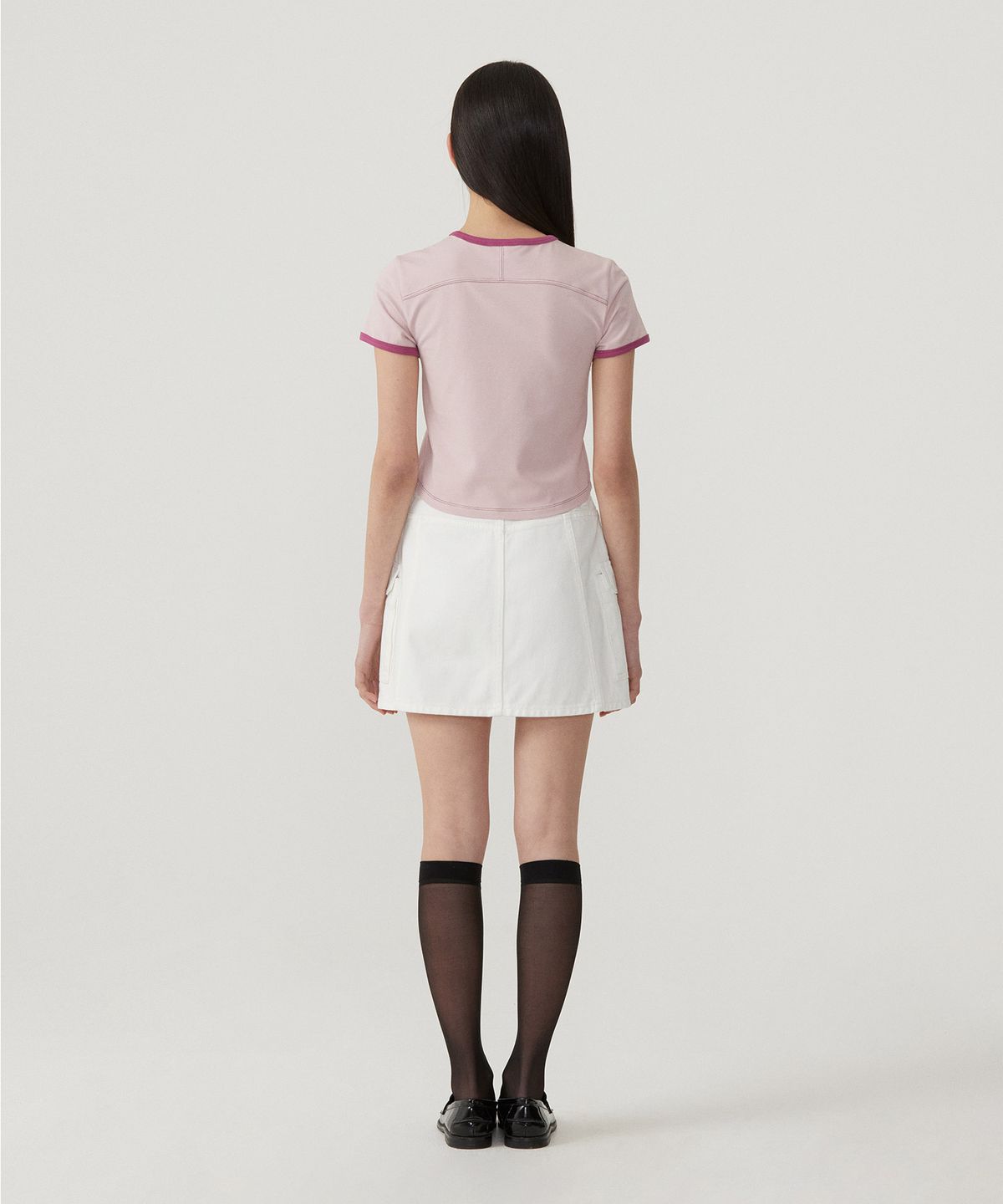 커버낫 우먼(COVERNAT WOMAN) 우먼 베이비핏 링거 티셔츠 Light Pink