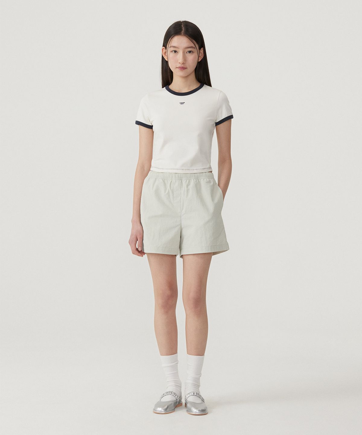 커버낫 우먼(COVERNAT WOMAN) 우먼 베이비핏 링거 티셔츠 Ivory