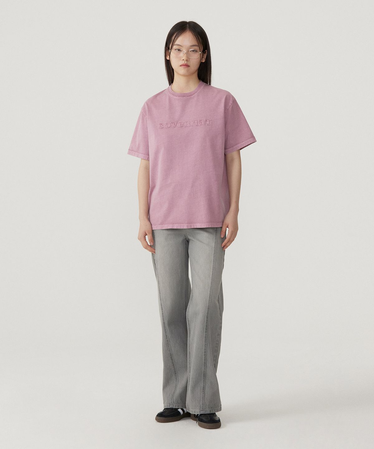 커버낫 우먼(COVERNAT WOMAN) 우먼 오버핏 피그먼트 쿠퍼로고 티셔츠 Magenta