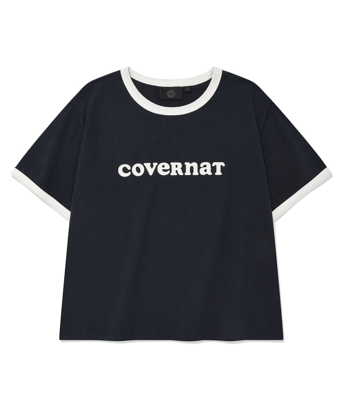커버낫 우먼(COVERNAT WOMAN) 우먼 크롭 쿠퍼로고 링거 티셔츠 Navy