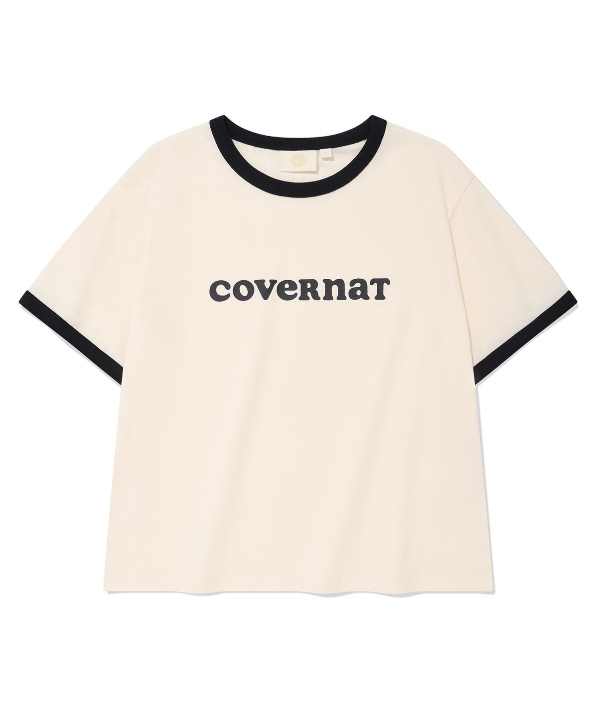커버낫 우먼(COVERNAT WOMAN) 우먼 크롭 쿠퍼로고 링거 티셔츠 Ivory