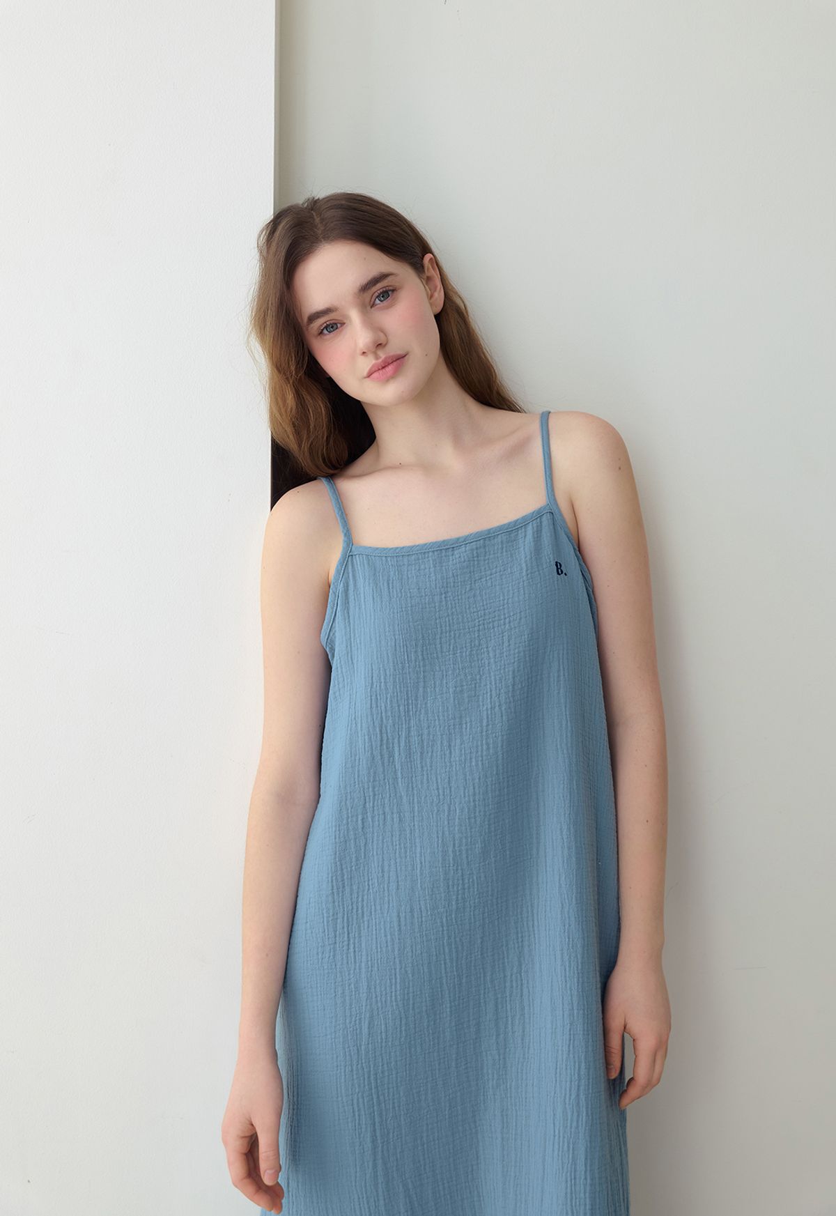 보일하우스(BOIL HOUSE) Sleeveless Cotton Long One Piece (blue)