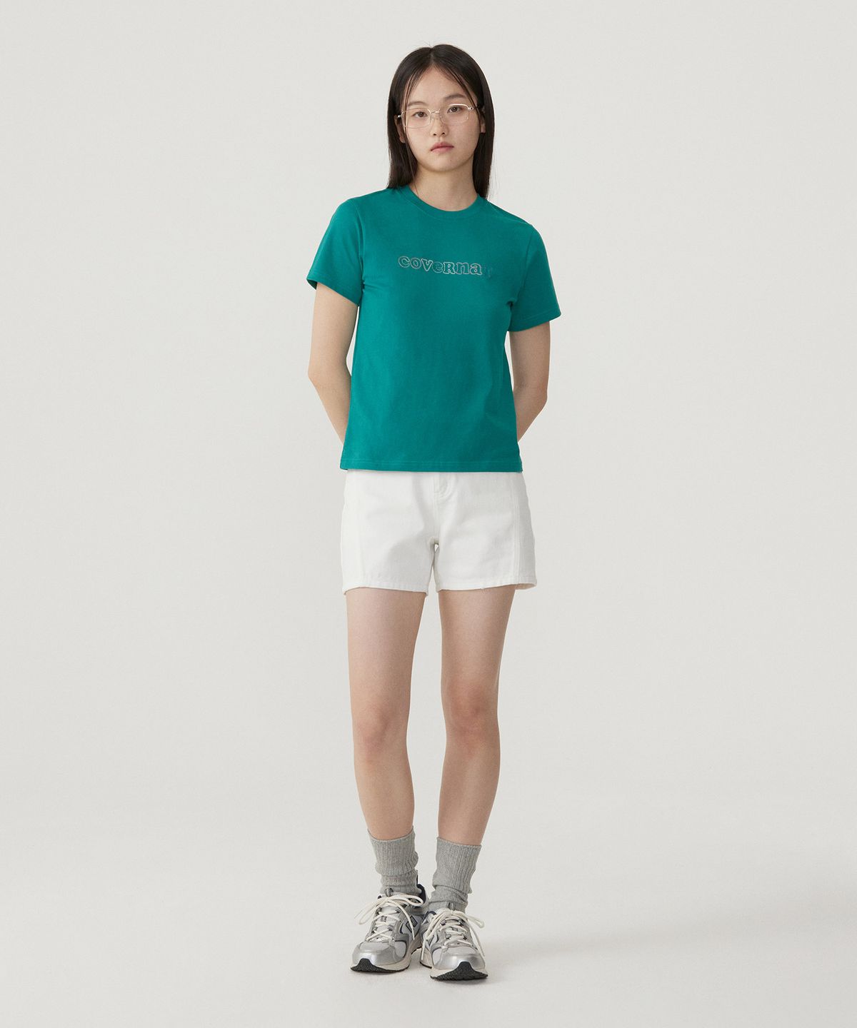 커버낫 우먼(COVERNAT WOMAN) 우먼 쿨 코튼 레인보우 쿠퍼로고 티셔츠 Green