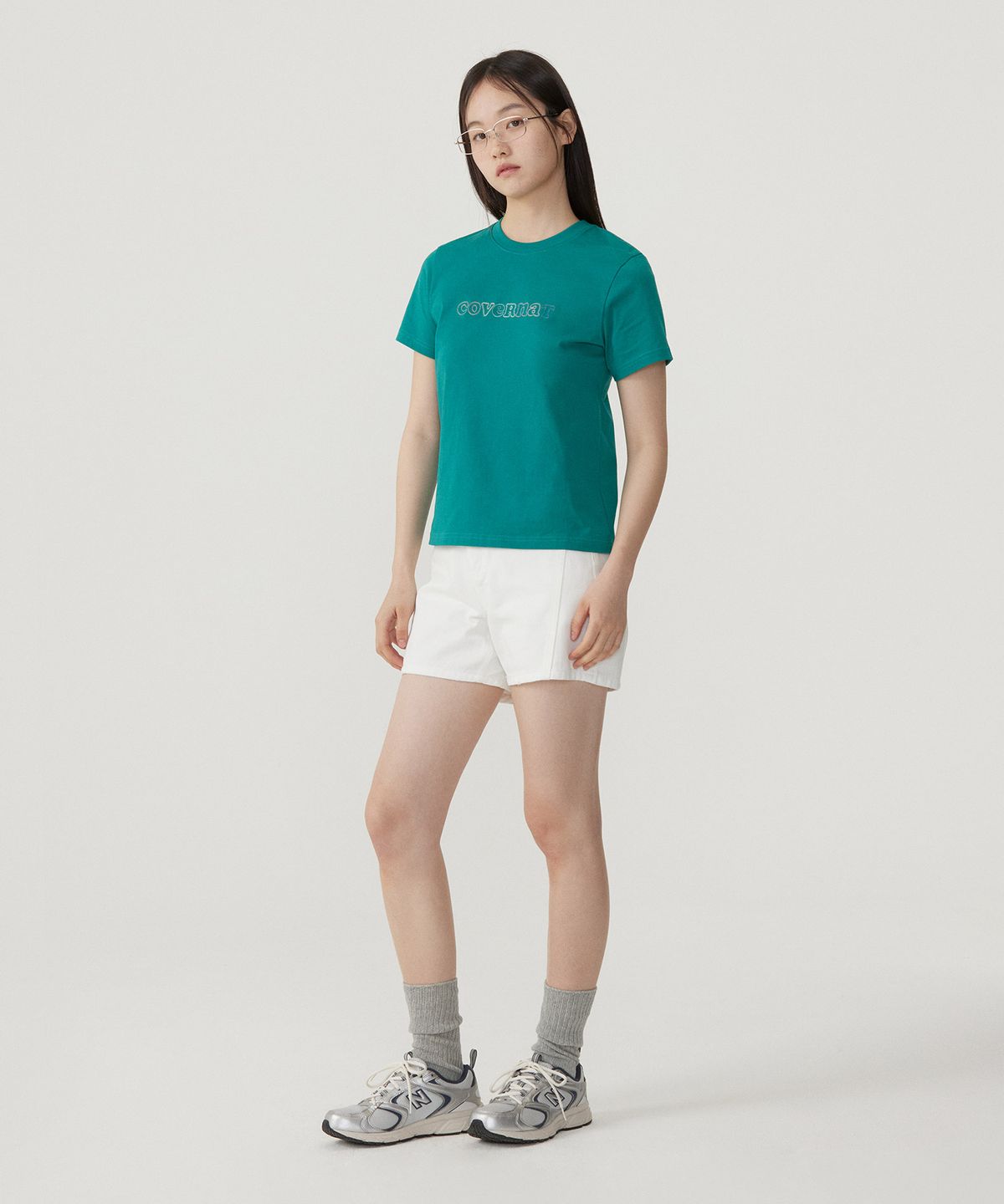 커버낫 우먼(COVERNAT WOMAN) 우먼 쿨 코튼 레인보우 쿠퍼로고 티셔츠 Green
