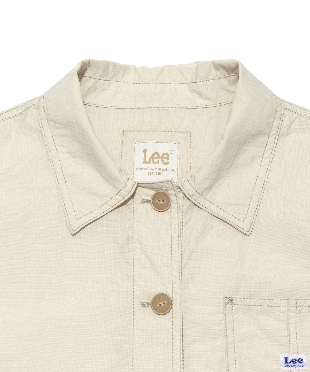 리(LEE) 우먼 로코 포켓 나일론 스티치 반팔 셔츠 아이보리
