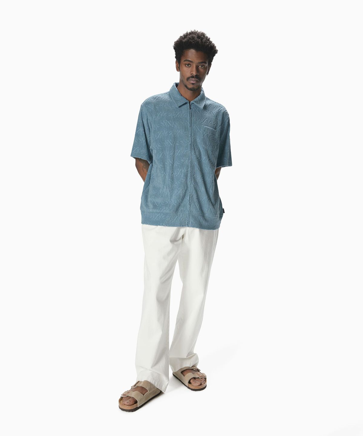 디스이즈네버댓(THISISNEVERTHAT) Terry S/S Zip Shirt Blue