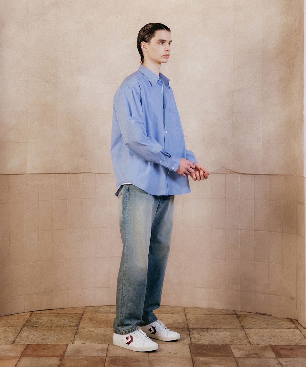 셔터(SHIRTER) EDITOR SHIRT (PIN BLUE)