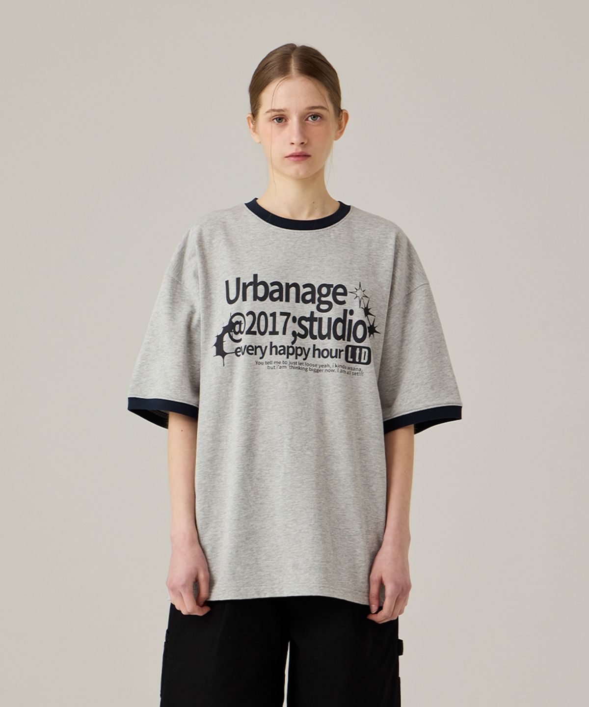 어반에이지(URBANAGE) STUDIO 링거 오버 반팔 그레이