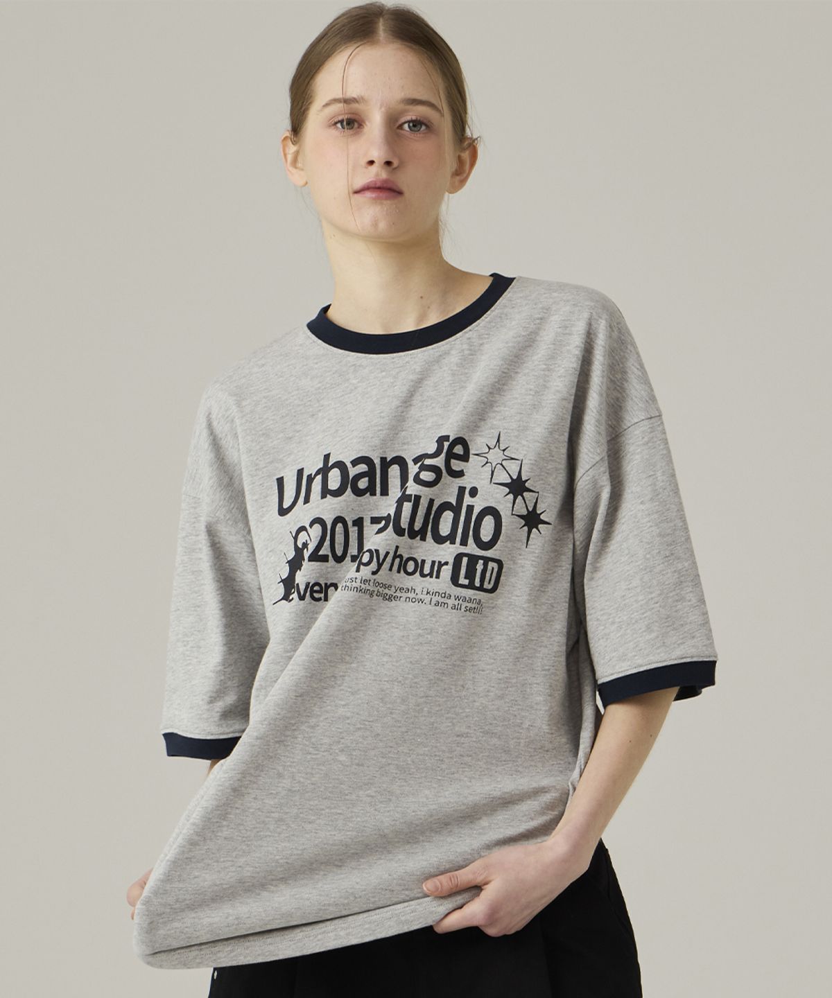 어반에이지(URBANAGE) STUDIO 링거 오버 반팔 그레이