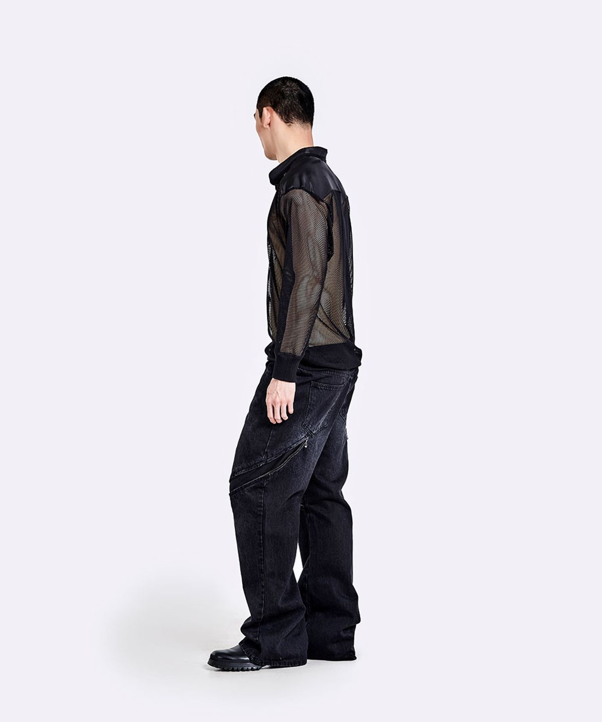 51퍼센트(51PERCENT) Mesh henly neck longsleeve - Black