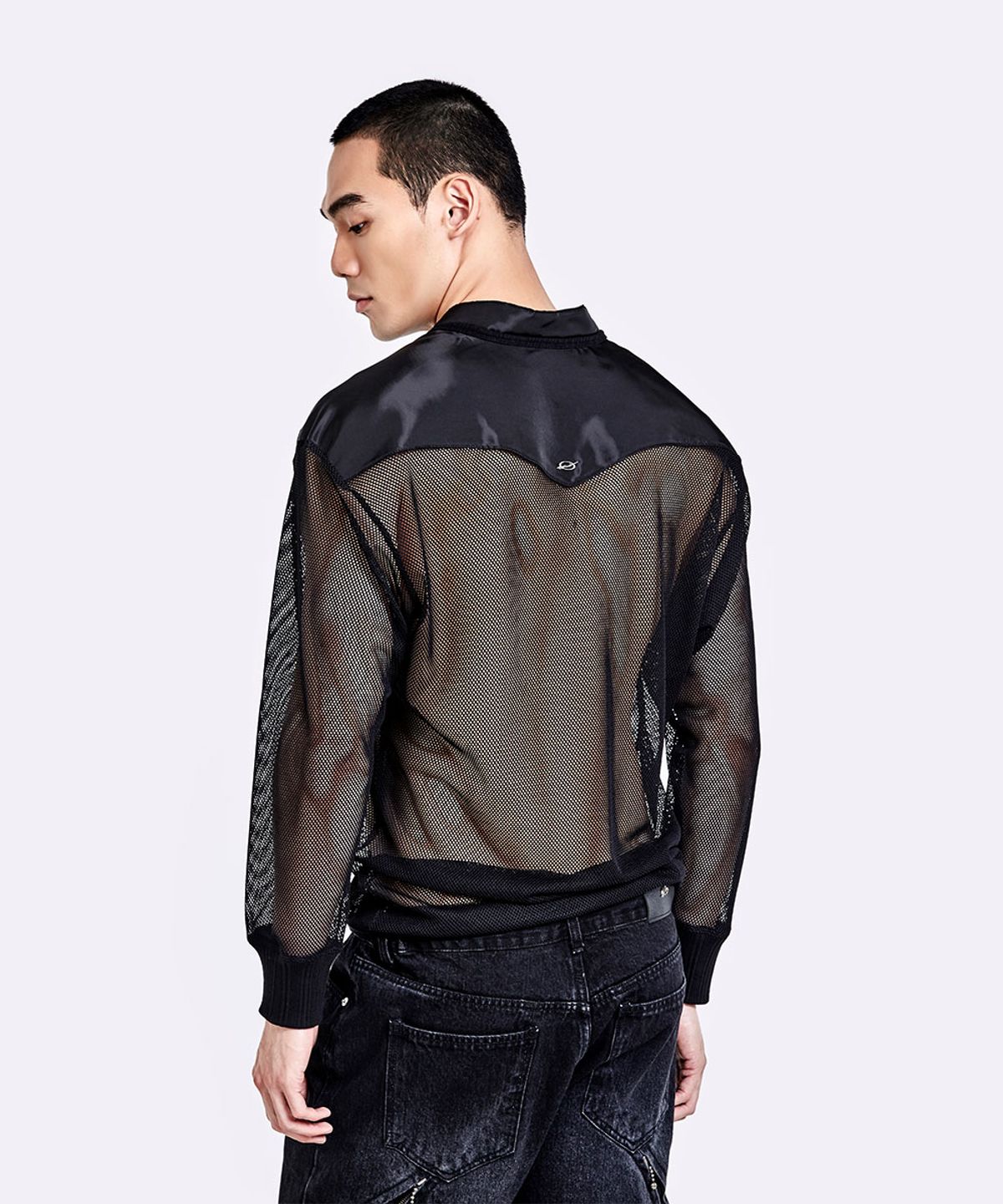 51퍼센트(51PERCENT) Mesh henly neck longsleeve - Black
