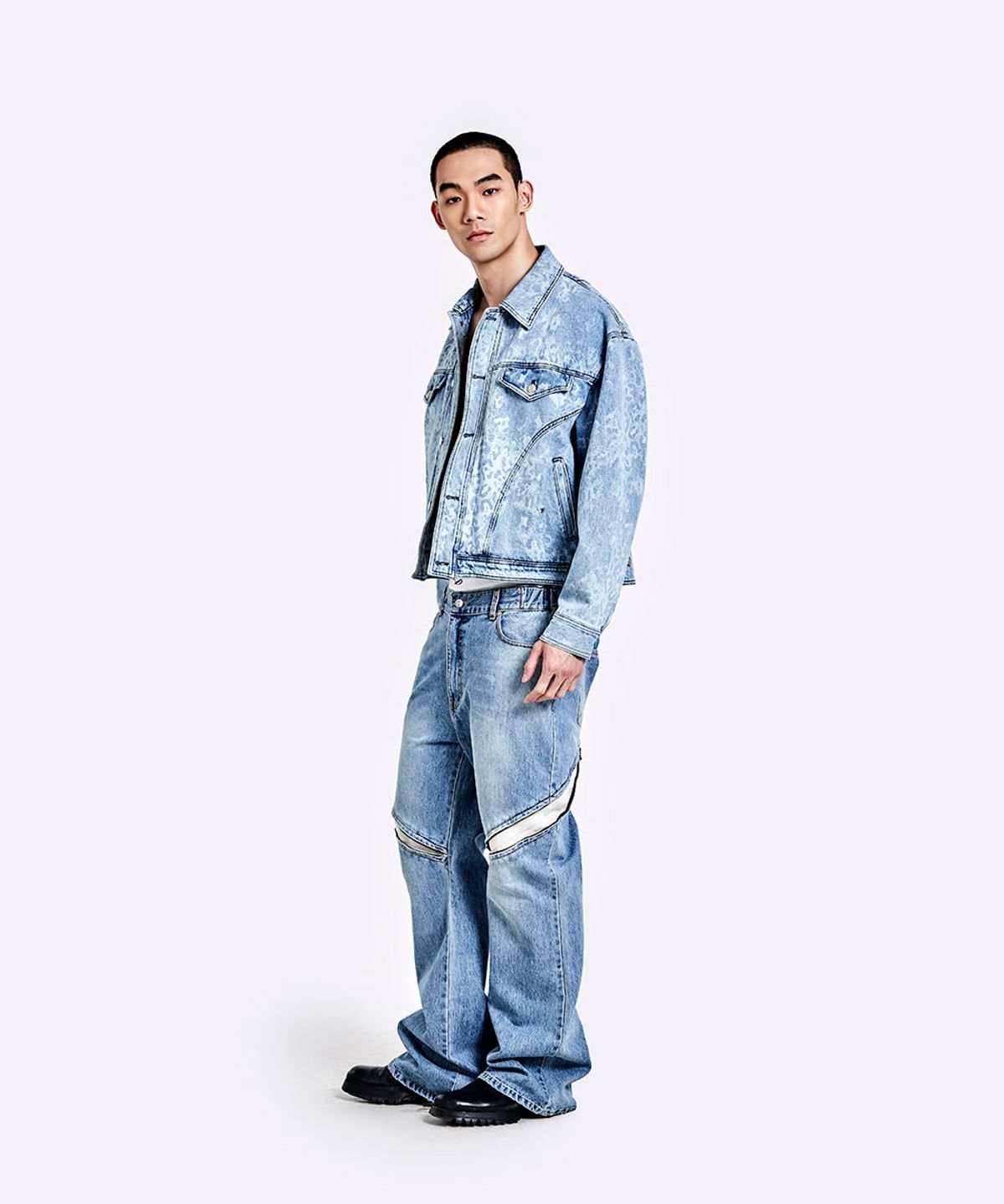 51퍼센트(51PERCENT) Leopard denim jacket - Light blue
