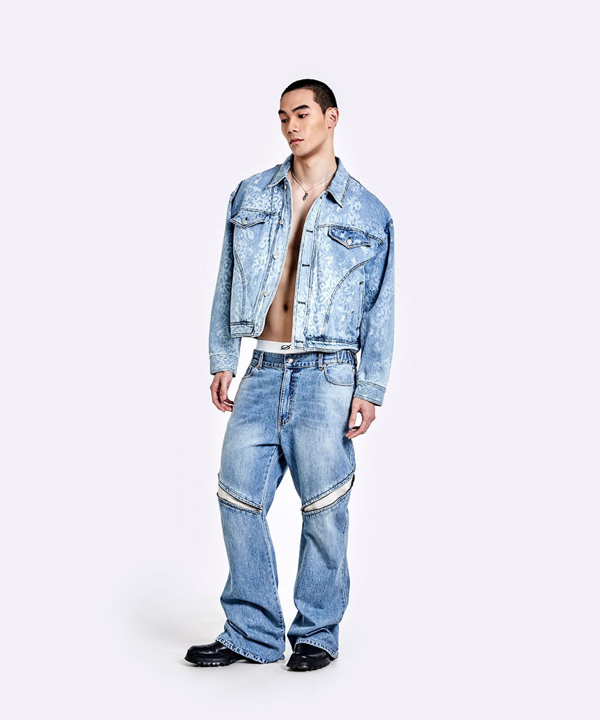51퍼센트(51PERCENT) Leopard denim jacket - Light blue