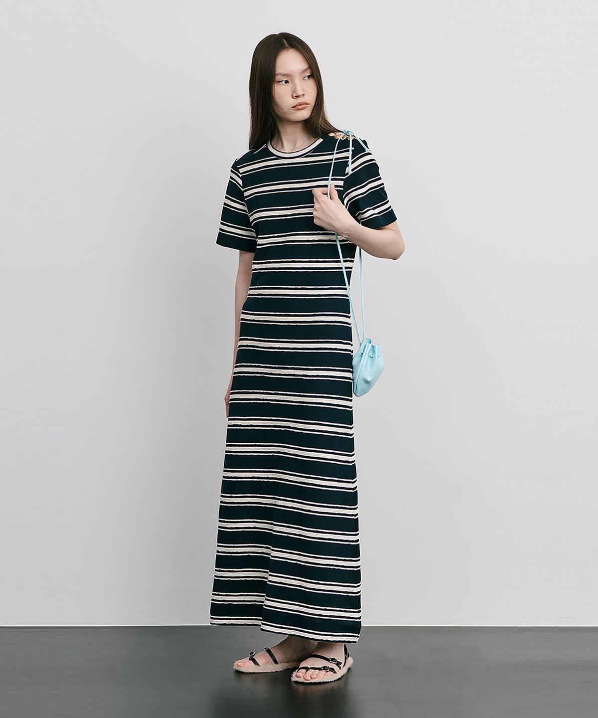 분더캄머(WNDERKAMMER) Stripe Jacquard Knit Dress_Navy(스트라이프 자카드 니트 원피스_네이비)