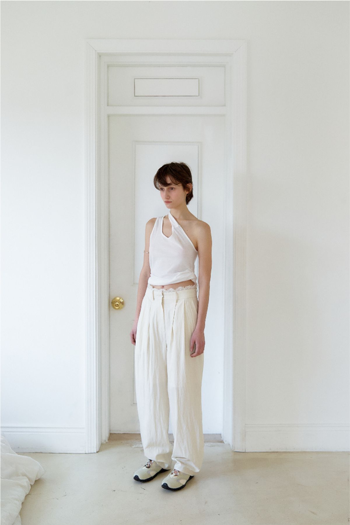 큐피도(KUPIDO) Jules lace detail wide Pants _ Ivory