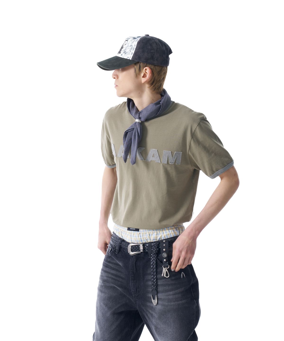 아캄(AAKAM) Check Pattern Scarf (Blue)