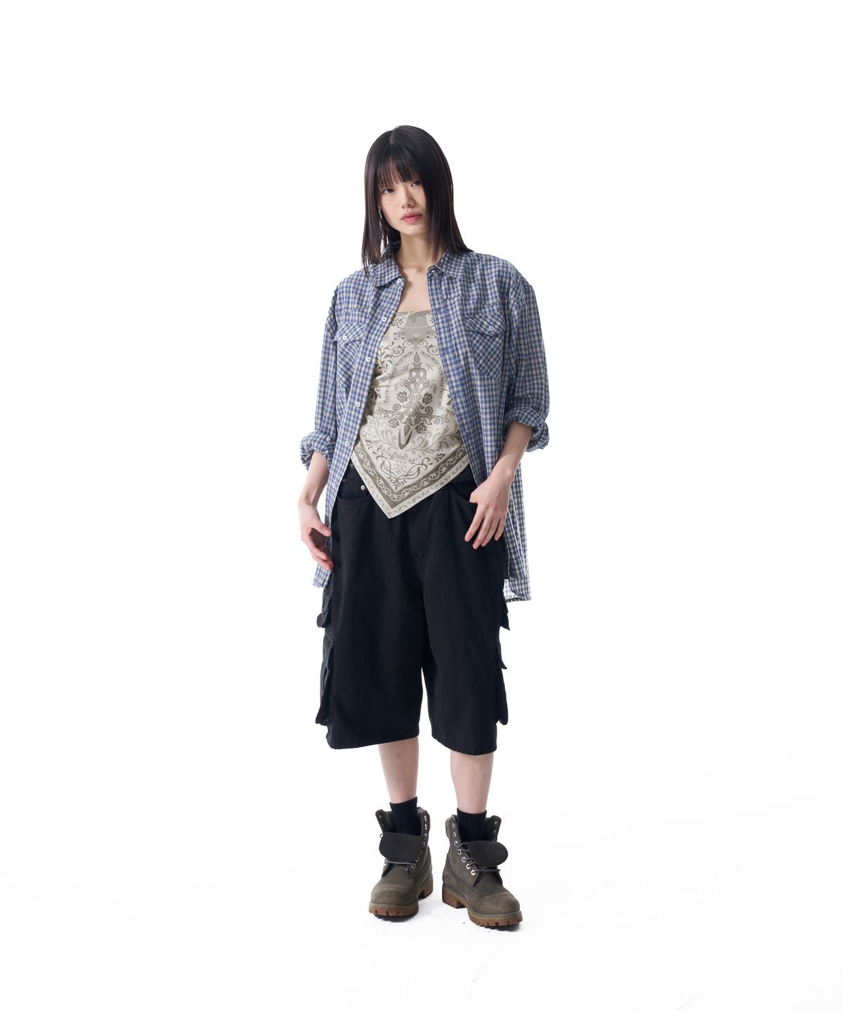 아캄(AAKAM) Western Vintage Check Shirts (Blue)