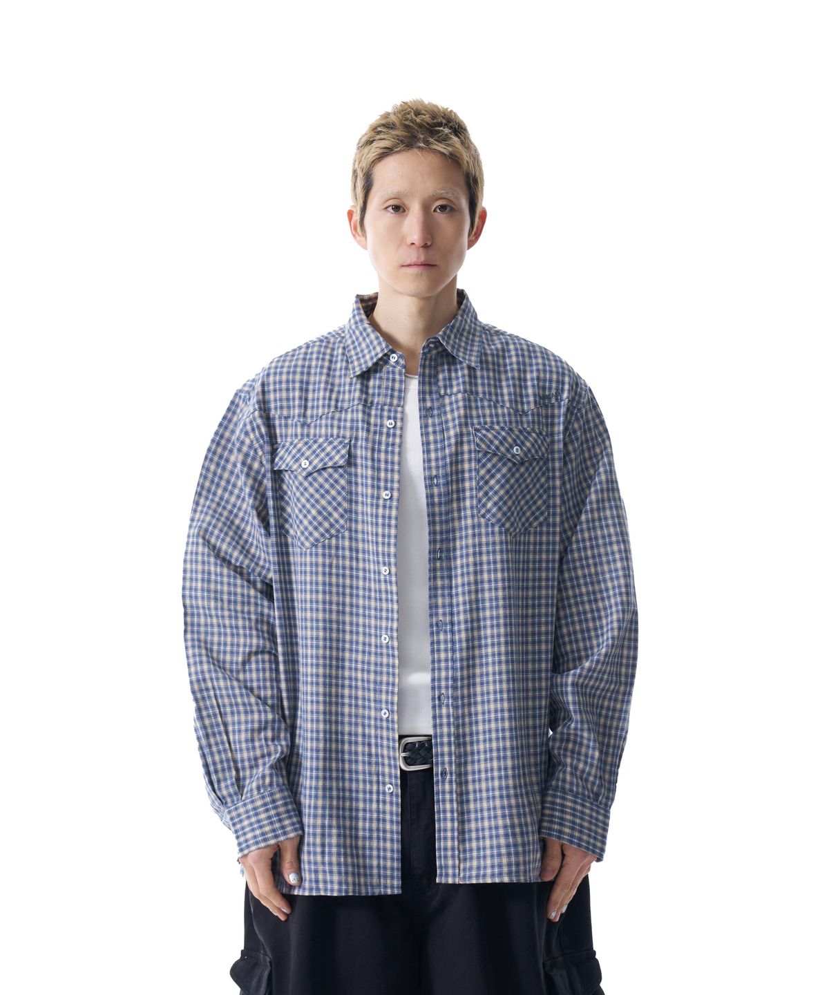 아캄(AAKAM) Western Vintage Check Shirts (Blue)