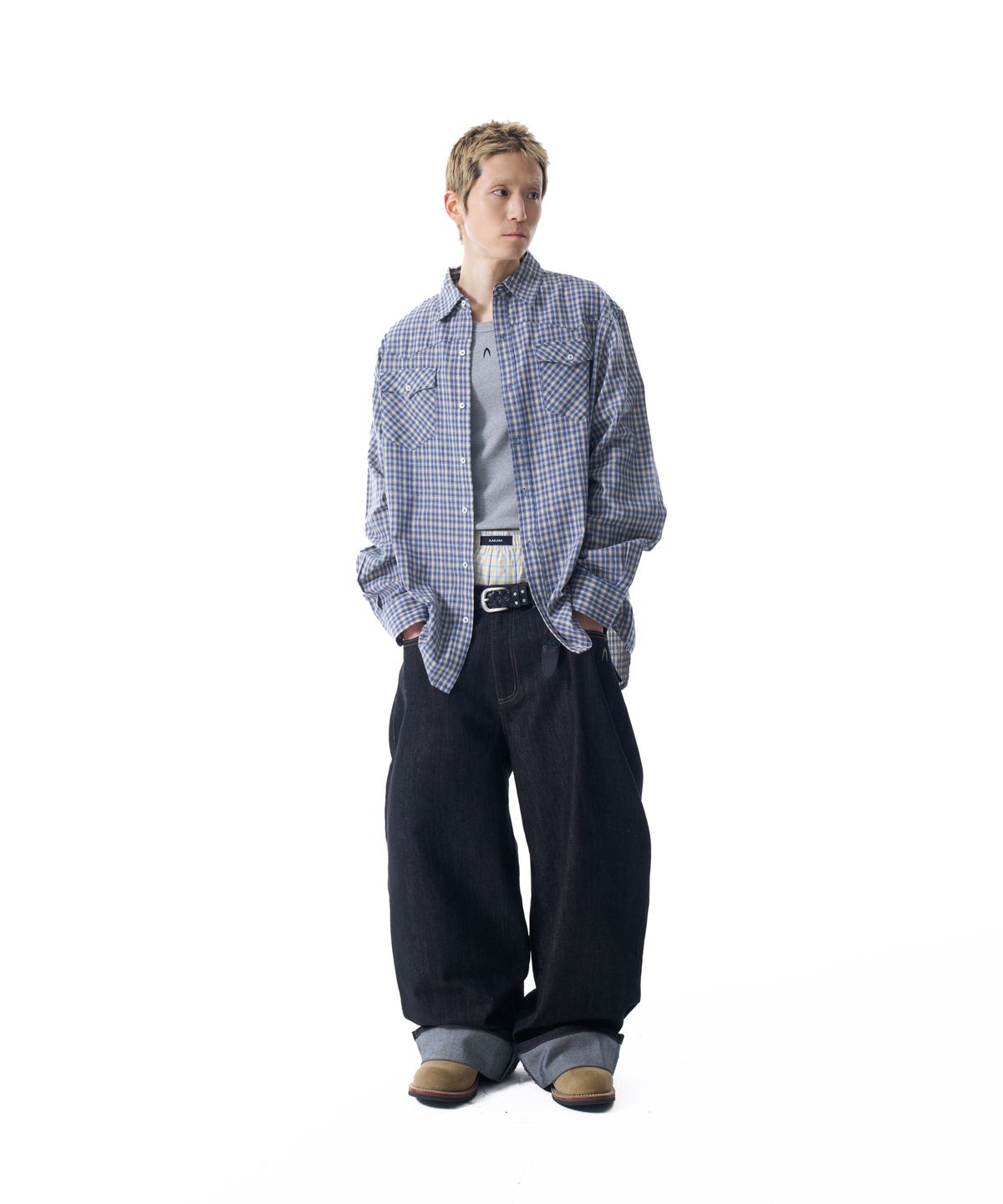 아캄(AAKAM) Western Vintage Check Shirts (Blue)