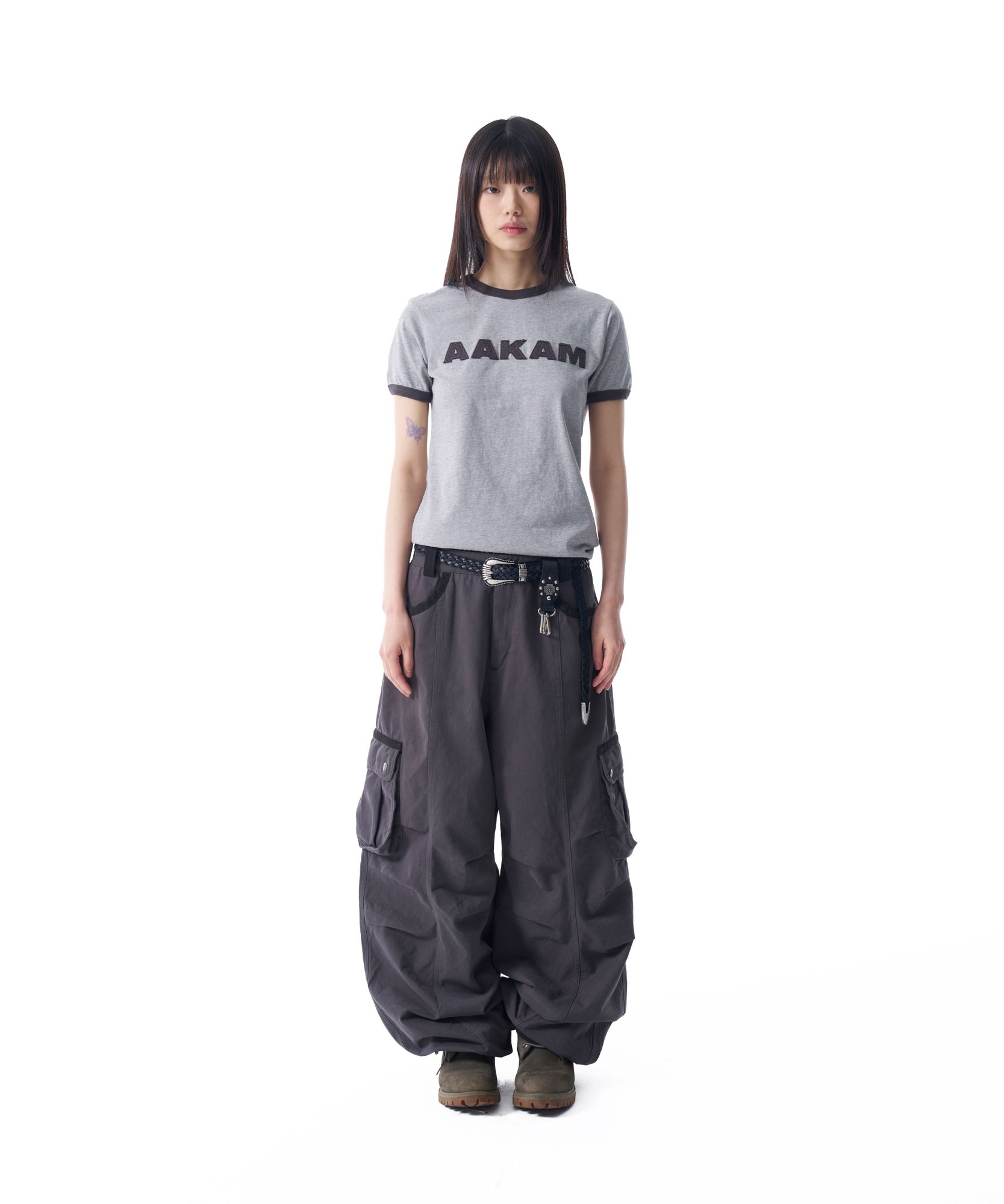 ●AAKAM● Knee Pin-tuck Contrast Cargo Pants Knee Pin-tuck Contrast Cargo Pants (Black) - AAKAM