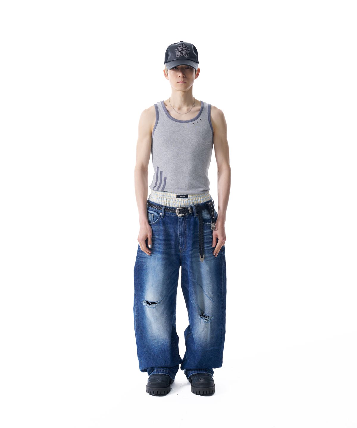 아캄(AAKAM) VTG Embo Washed Denim Pants (Blue)