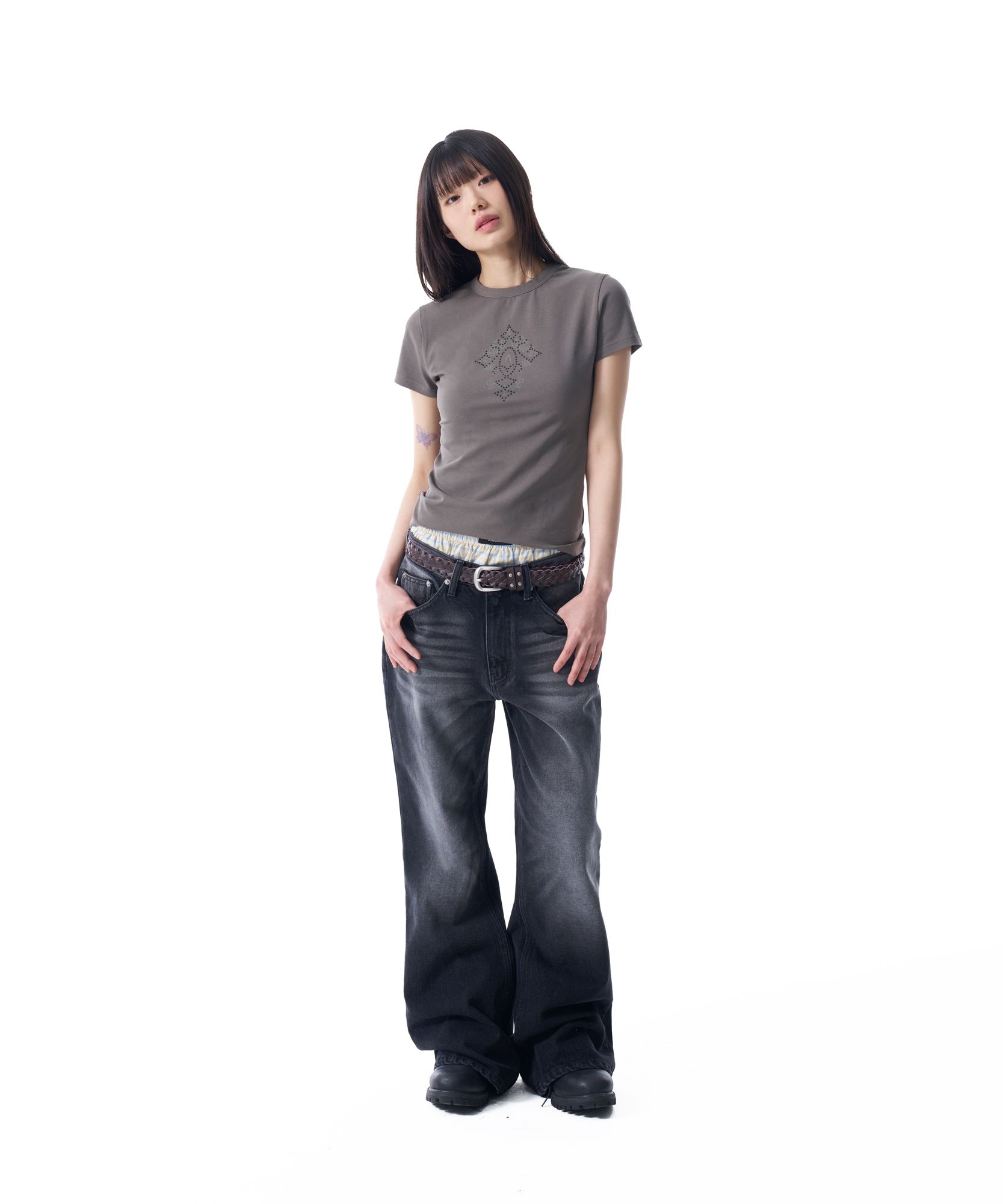 ★AAKAM★ Washed Flare Denim Pants MUSINSA | AAKAM Washed Flare Denim Pants (Black)