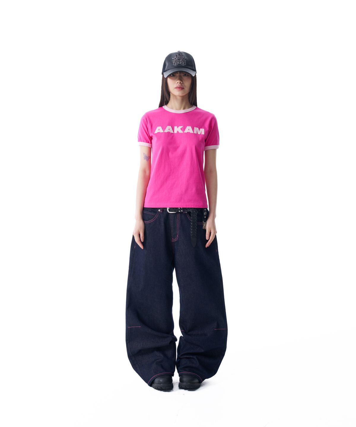 아캄(AAKAM) Stitched Denim Pants (Dark Blue)