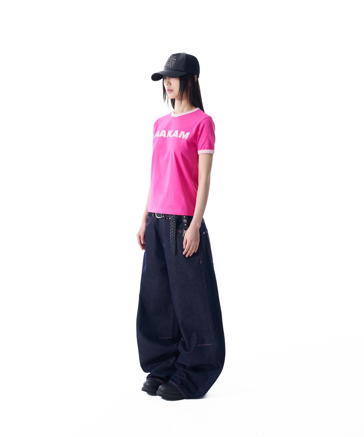 아캄(AAKAM) Stitched Denim Pants (Dark Blue)