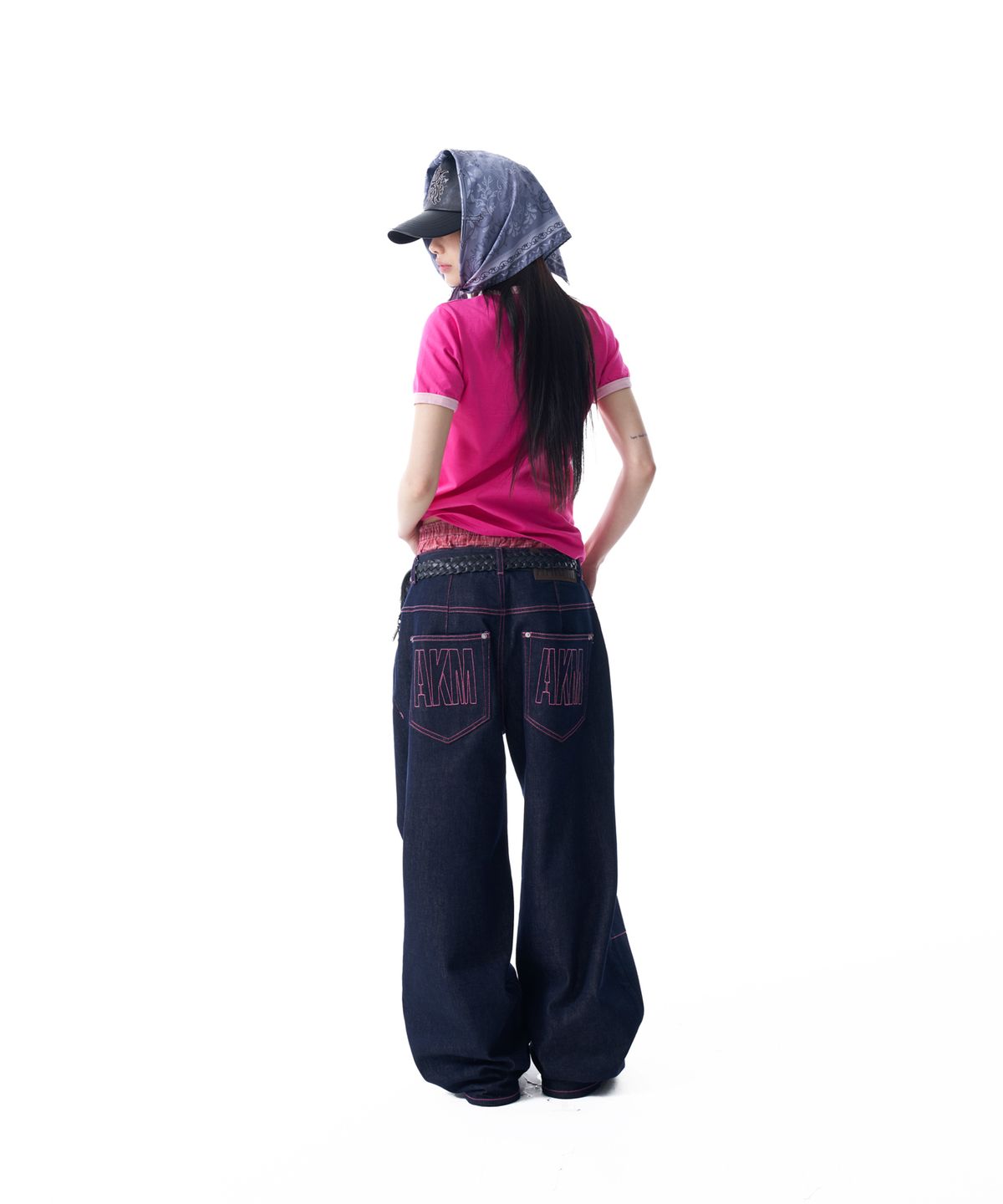 아캄(AAKAM) Stitched Denim Pants (Dark Blue)