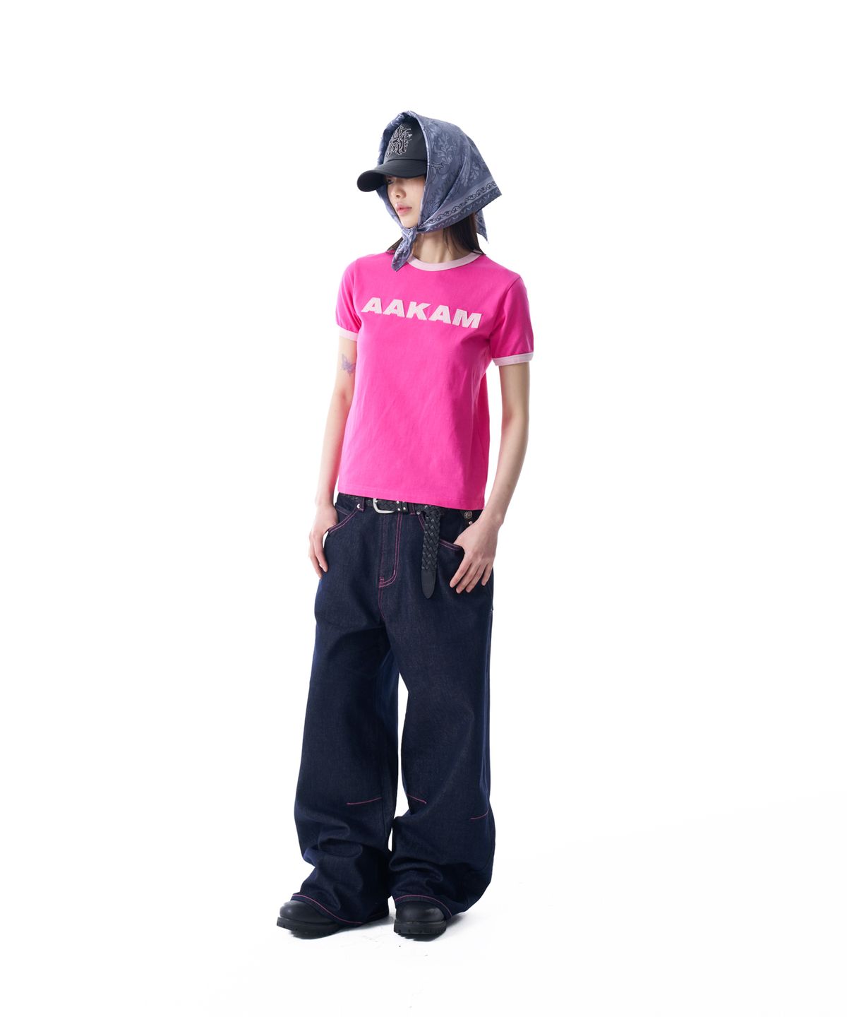 아캄(AAKAM) Stitched Denim Pants (Dark Blue)