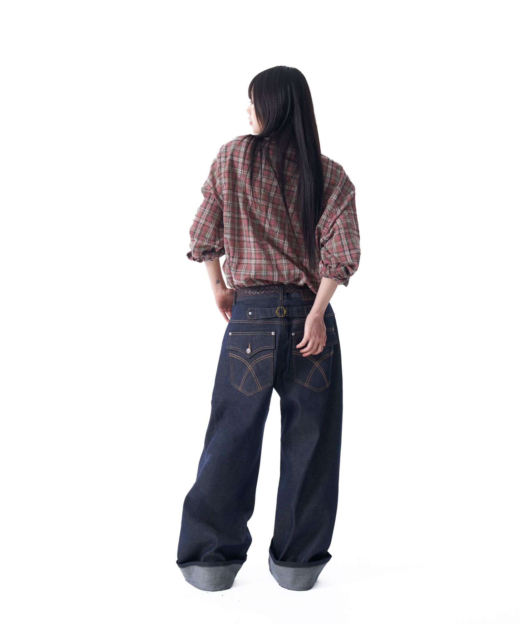 ★AAKAM★ Cinch Back Denim Pants MUSINSA | AAKAM Cinch Back Denim Pants (Dark Blue)