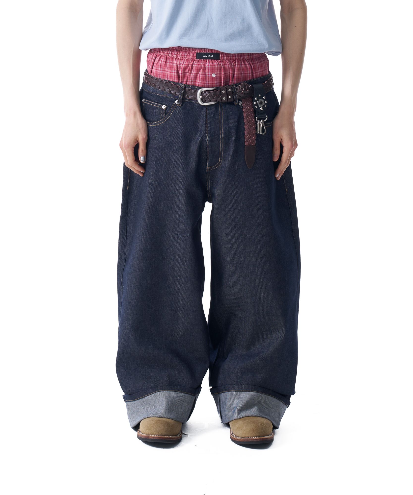 ★AAKAM★ Cinch Back Denim Pants MUSINSA | AAKAM Cinch Back Denim Pants (Dark Blue)