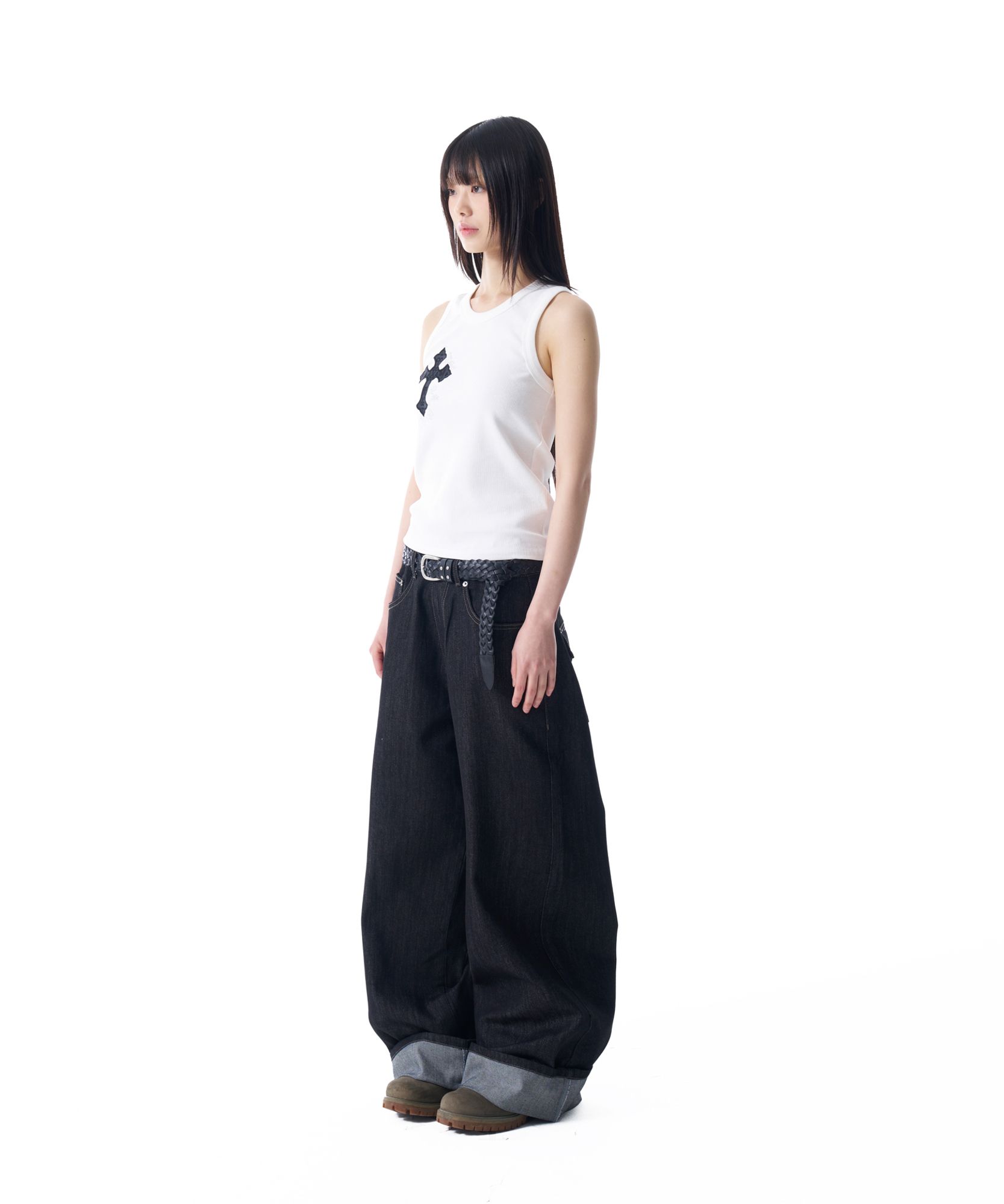 MUSINSA | AAKAM Cinch Back Denim Pants (Black)