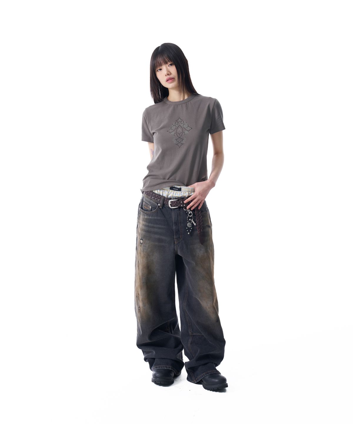 아캄(AAKAM) Studded CROS2 Half Top (Khaki)