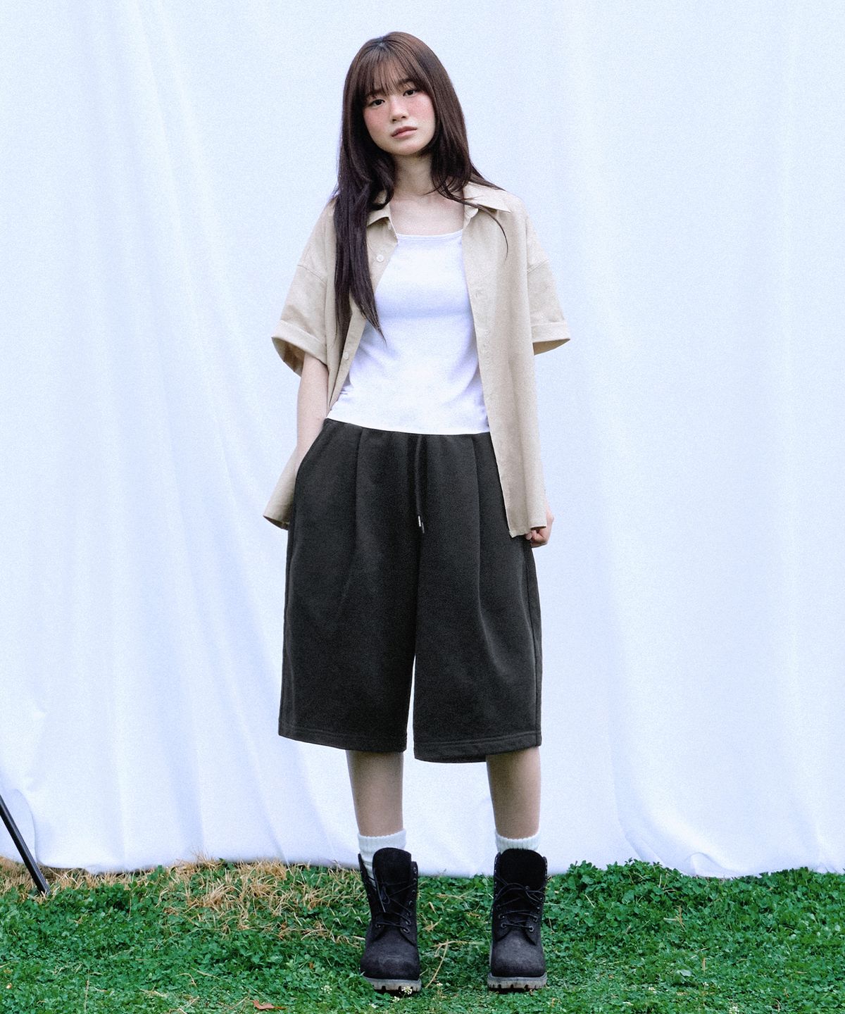 필루미네이트(FILLUMINATE) 올 데이 옥스포드 하프 셔츠-5Color [Basic & Crop 선택]