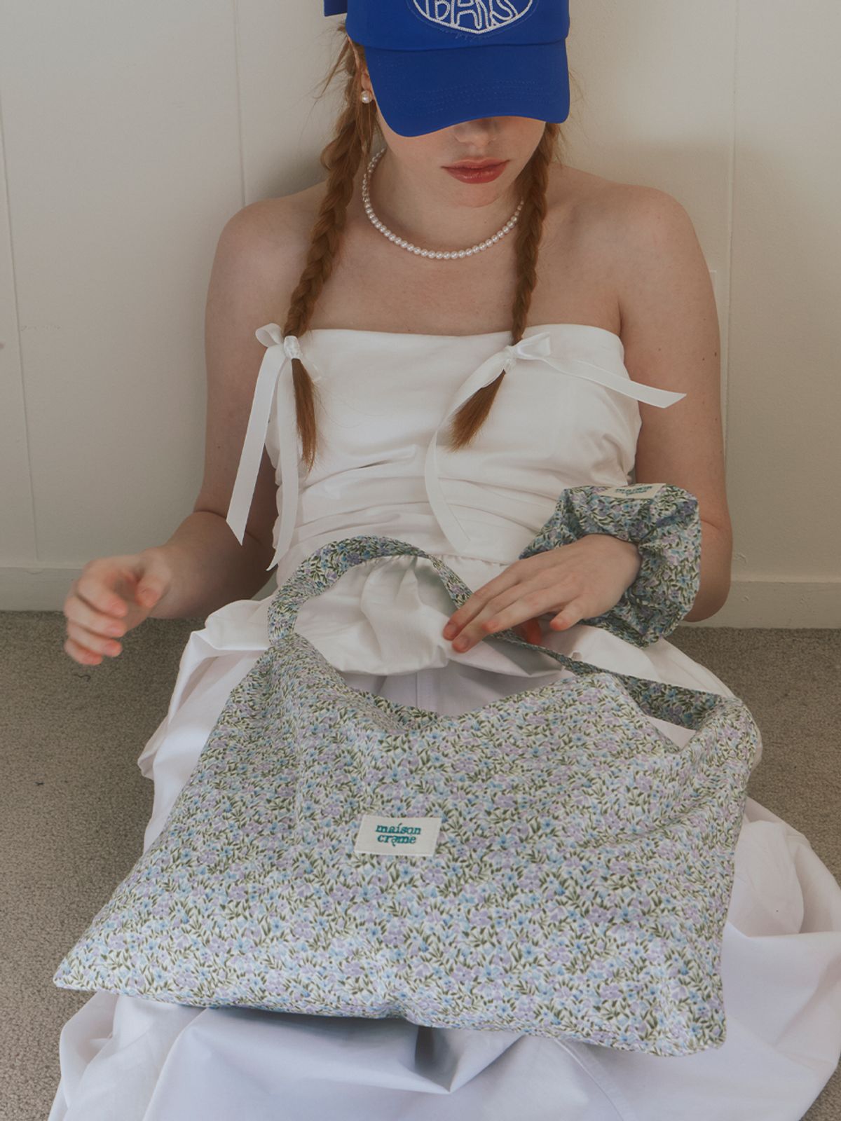 메종크렘(MAISON CREME) Floral eco bag _ Blue bouquet