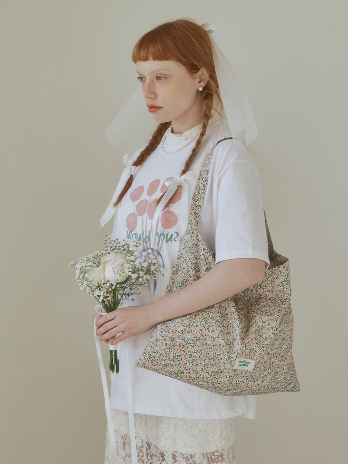메종크렘(MAISON CREME) Floral eco bag _ Pink bouquet